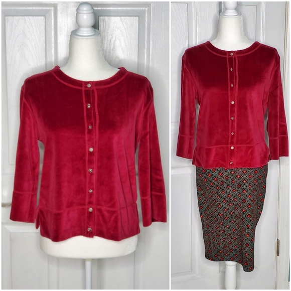 J. Jill Velvet Cardigan Top  Burgundy Mixed Buttons Small - Picture 2 of 14